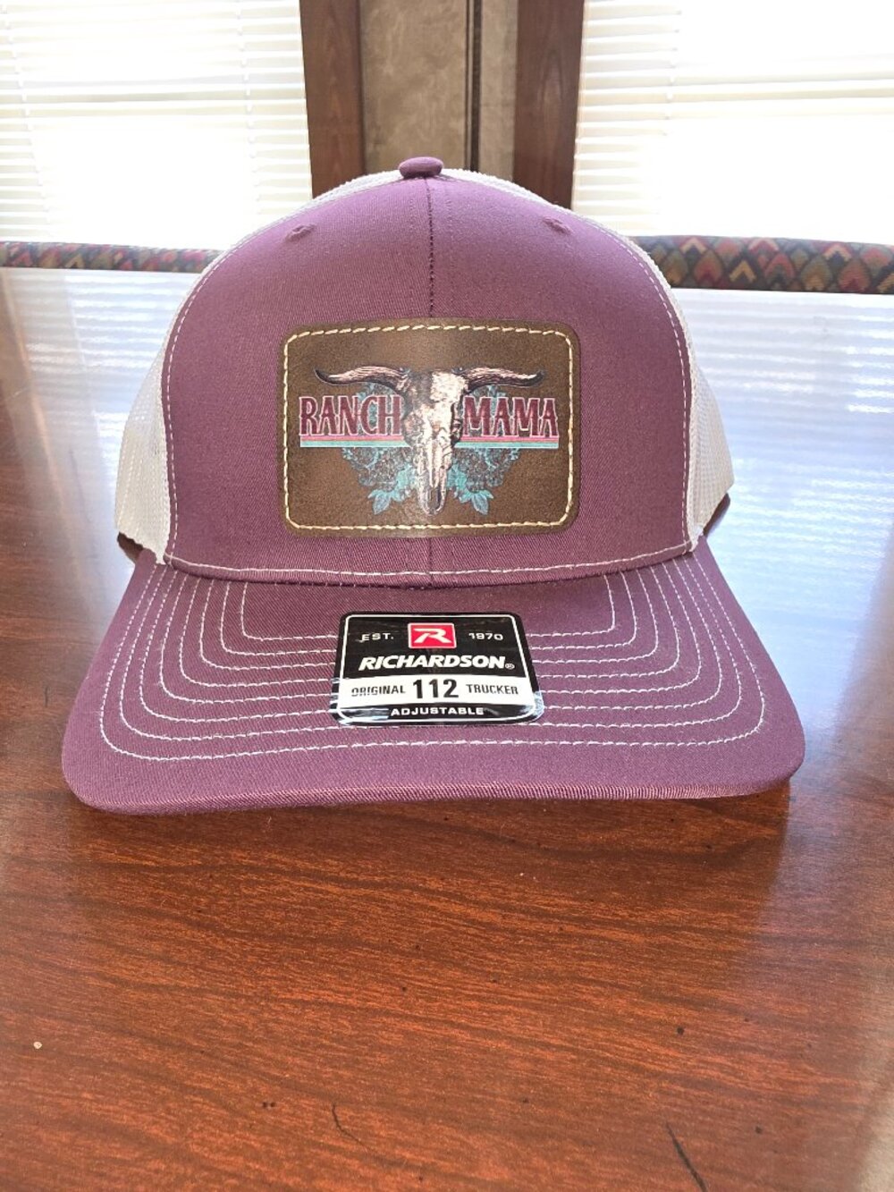 Richardson Maroon/White Adjustable Mesh Back Trucker Hat "Ranch Mama" Patch